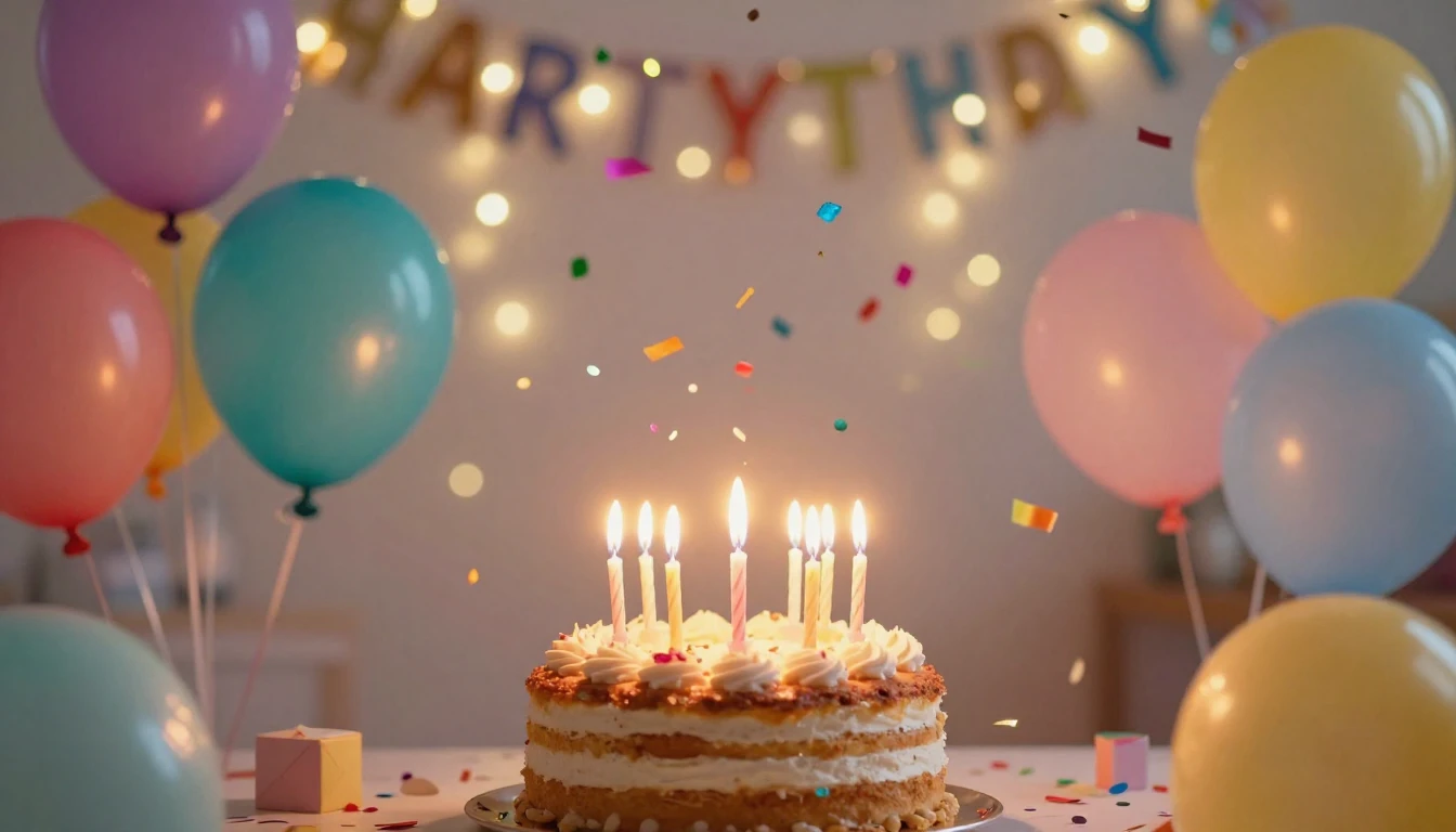 A festive and joyful birthday celebration scene, featuring c...