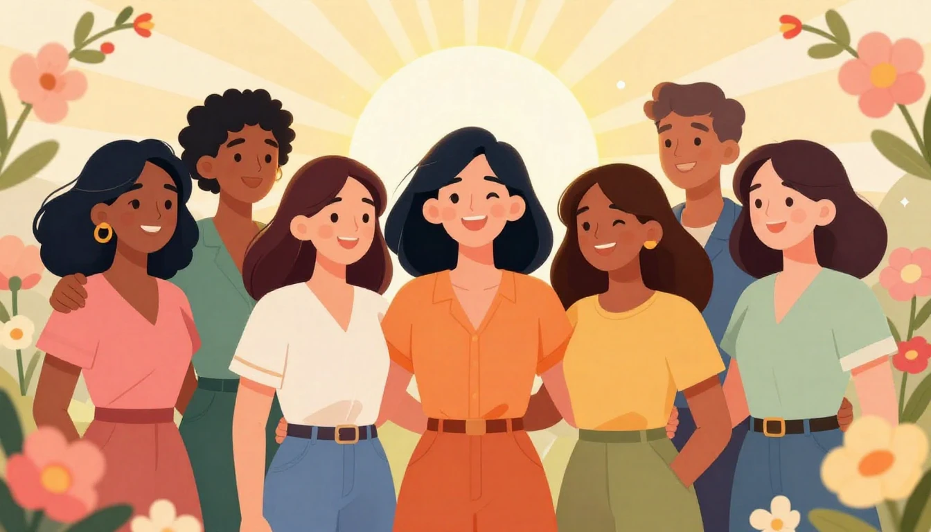 A joyful and empowering illustration of diverse women standi...