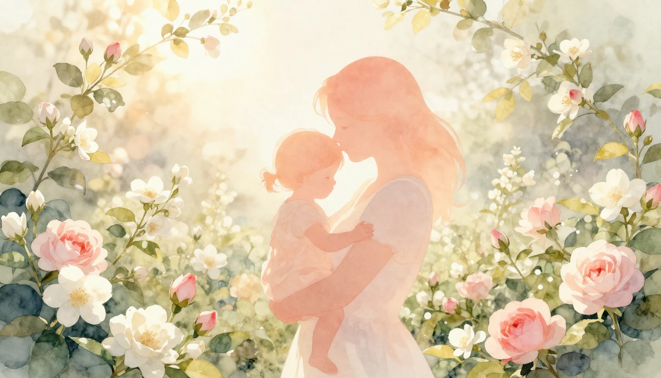 A heartwarming watercolor painting depicting a gentle silhou...