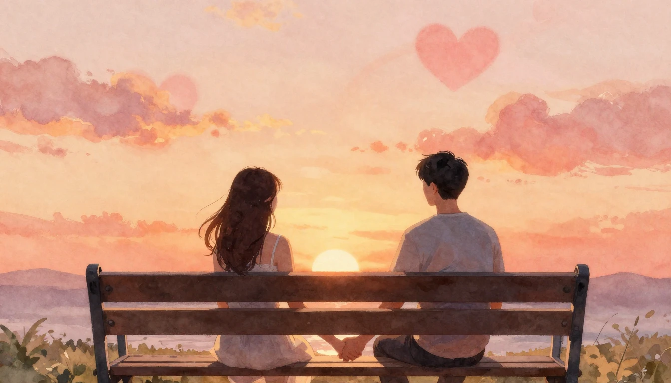 A romantic artistic watercolor painting of a couple holding ...