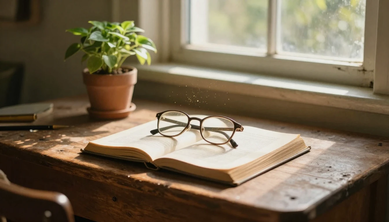 A serene and heartwarming scene depicting an old wooden work...