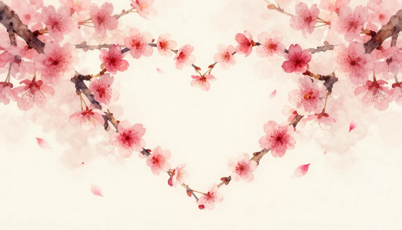 A delicate watercolor painting of two intertwined cherry blo...