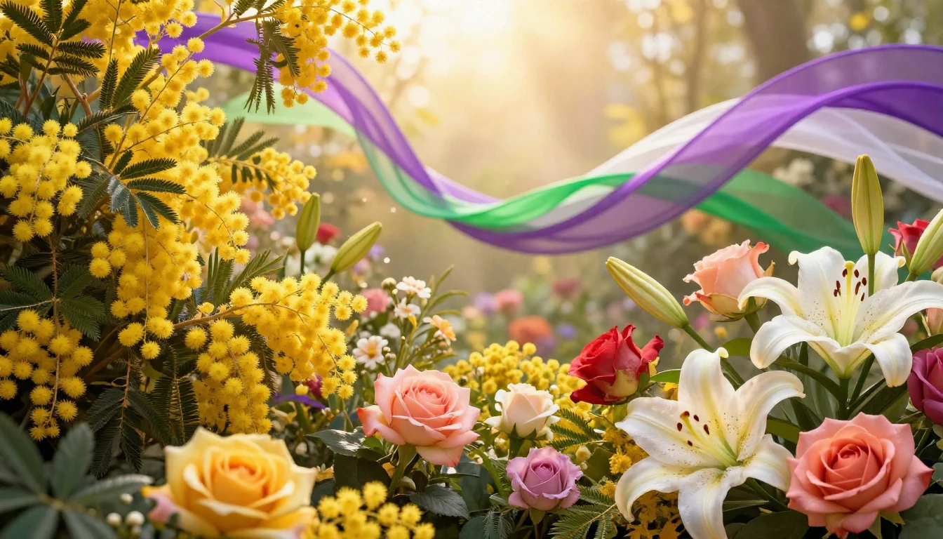 A vibrant and artistic composition featuring a blooming gard...