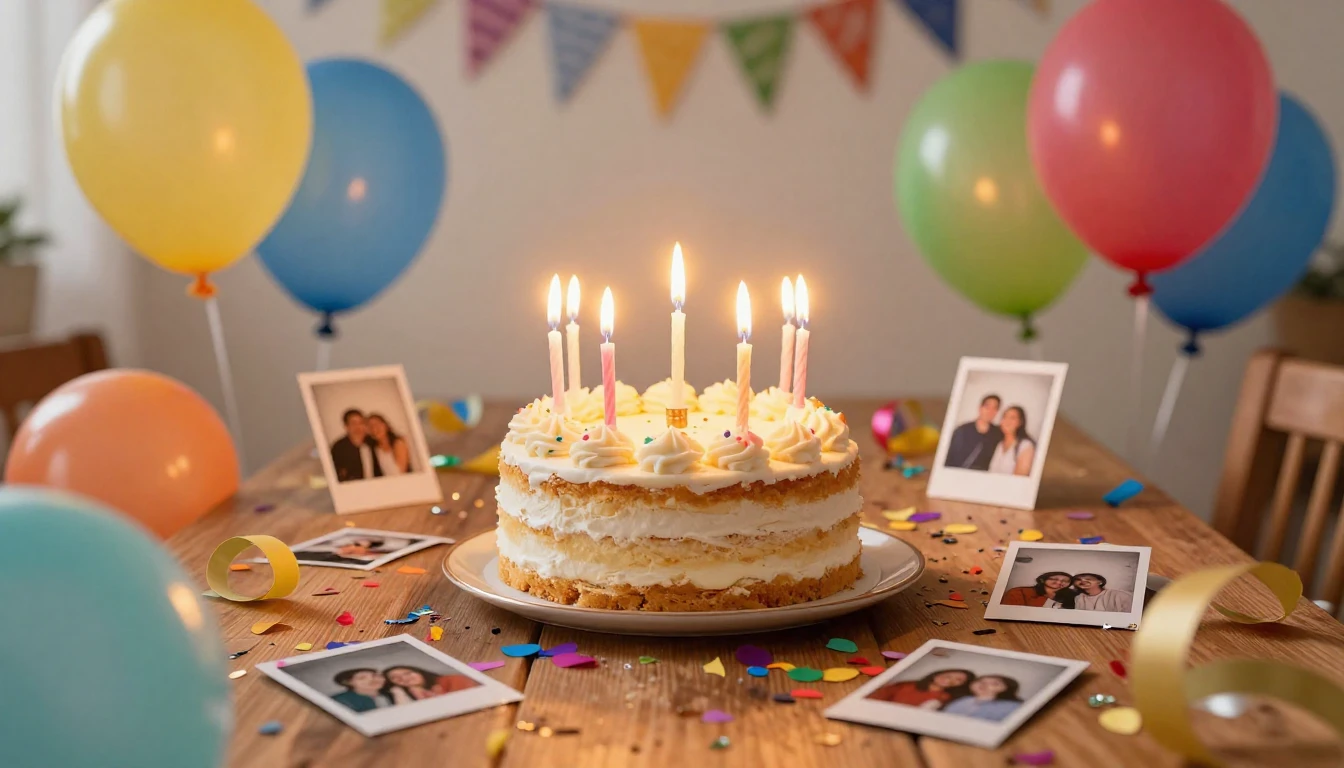 A vibrant and joyful birthday celebration scene. A beautiful...