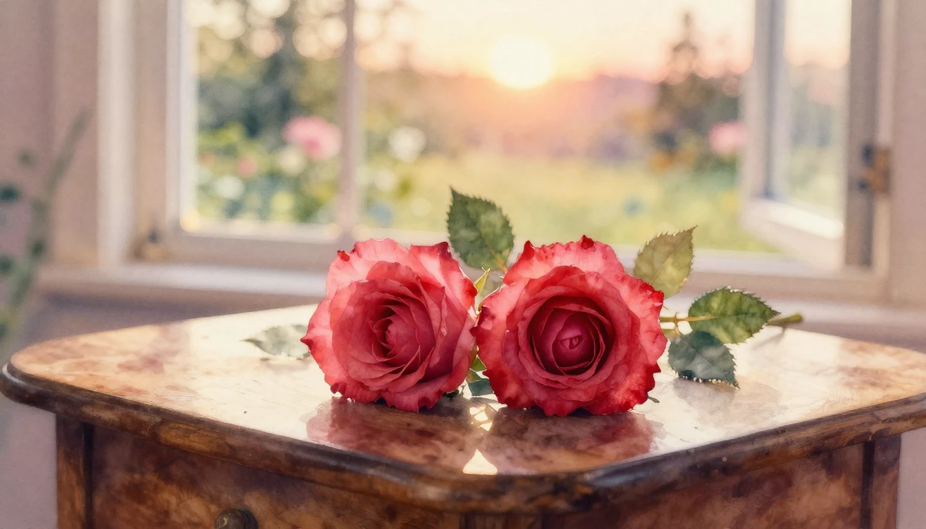 A delicate and ethereal watercolor painting of two intertwin...