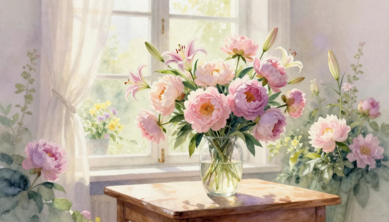 A beautiful and delicate watercolor painting of a blooming g...