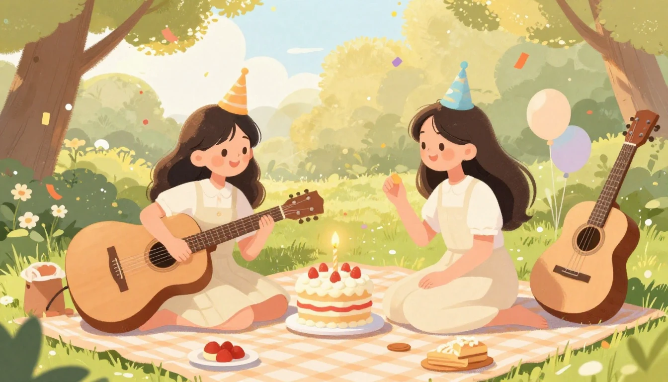 A heartwarming illustration of a birthday celebration betwee...