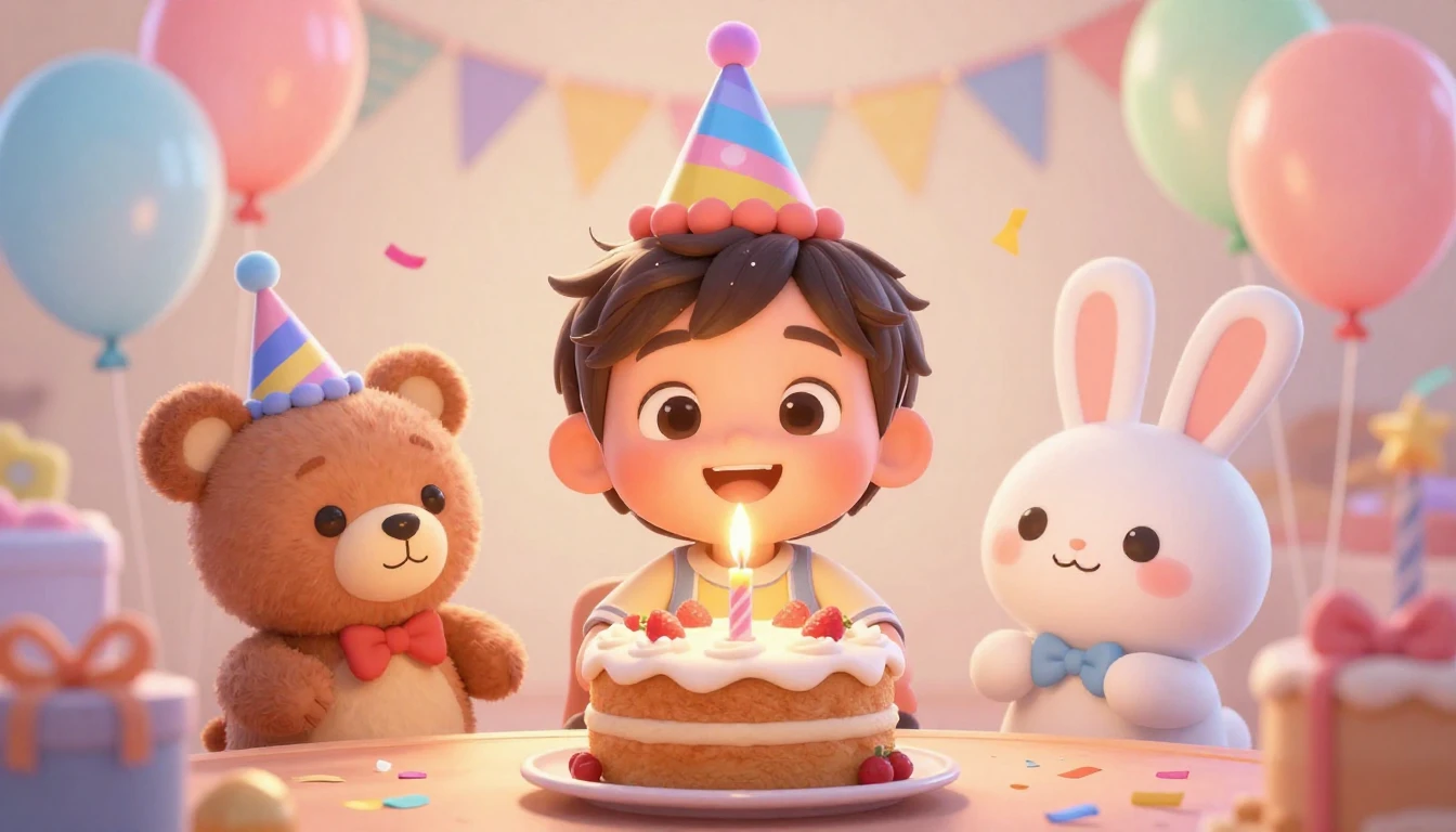 A vibrant and adorable 3D rendered scene in a Pixar animatio...