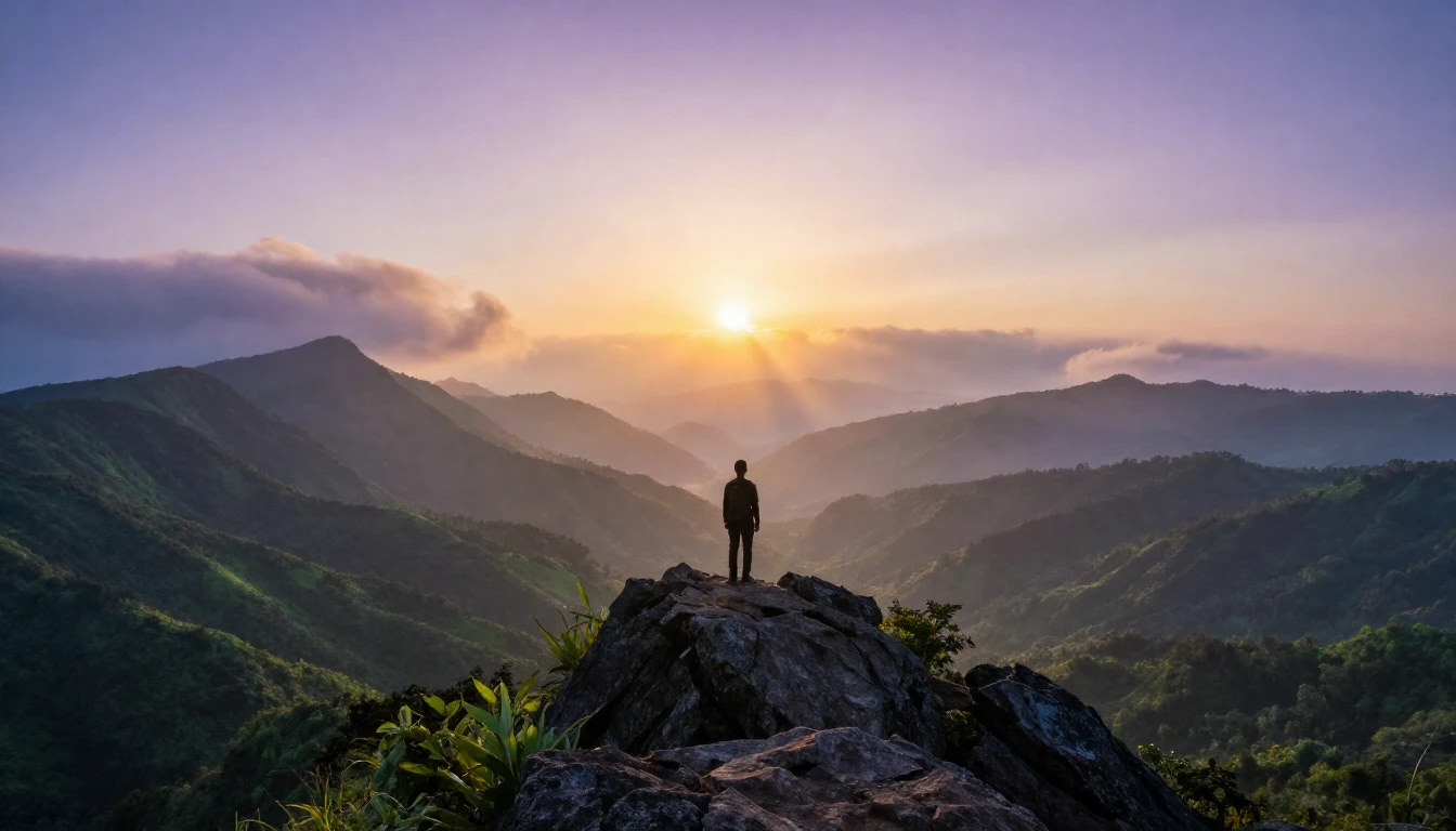 A breathtaking panoramic view of a vast mountain range at th...