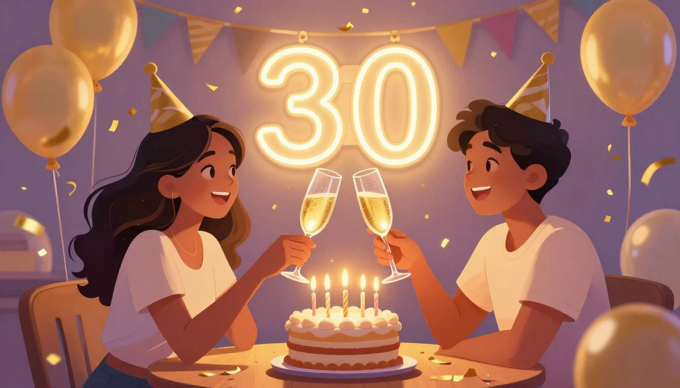 A vibrant and joyful illustration of a birthday celebration....