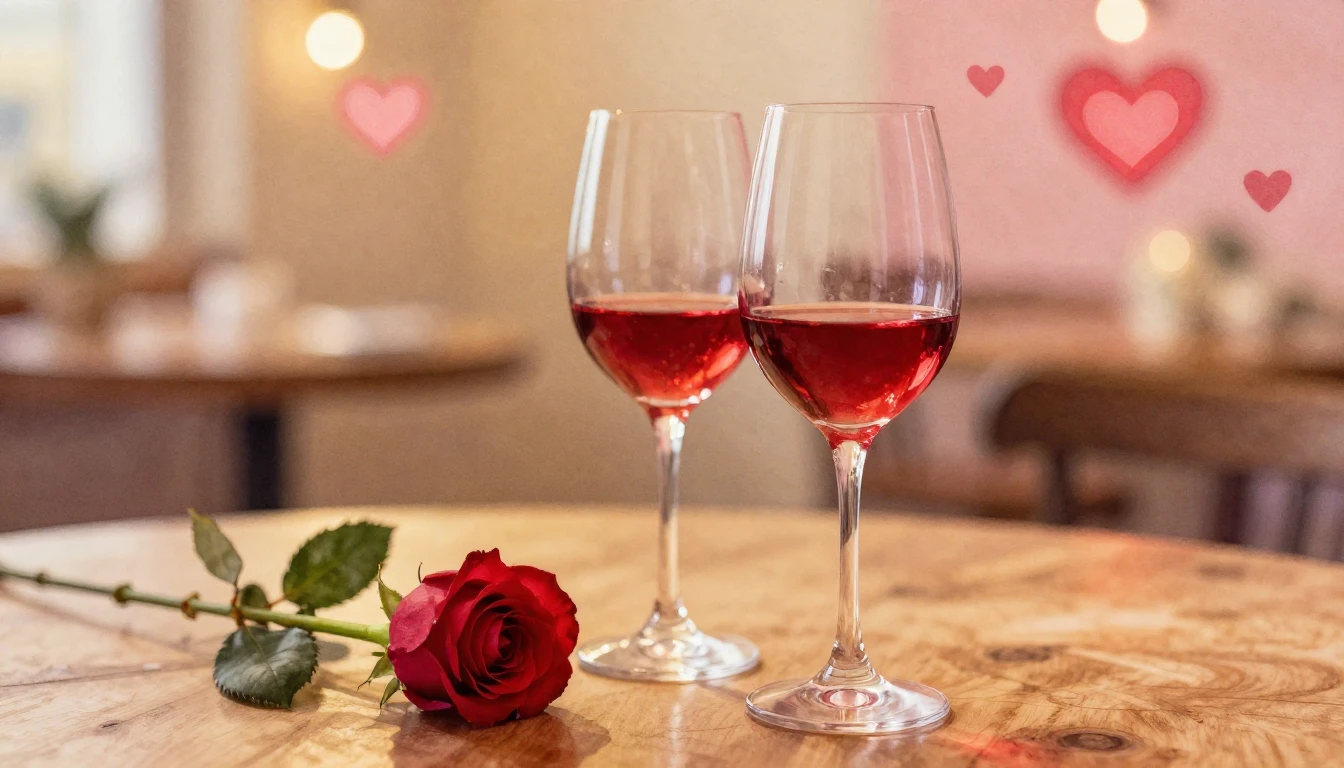 A soft watercolor painting of two elegant wine glasses sitti...