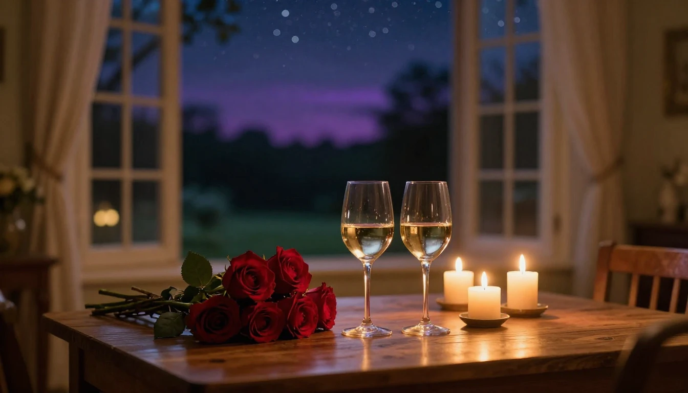 A breathtaking cinematic scene of a cozy, dimly lit room ove...