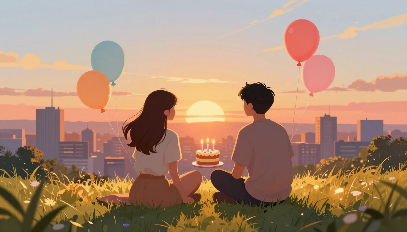 A heartwarming digital illustration of two friends sitting s...