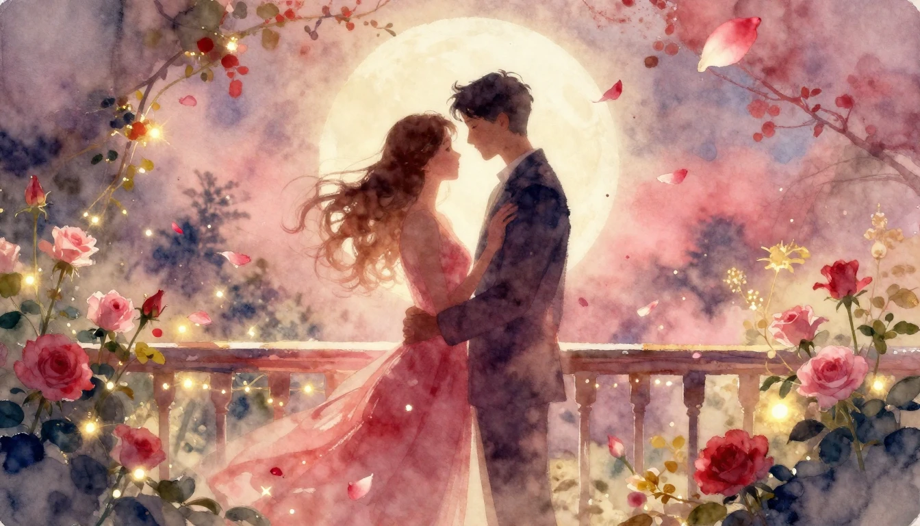 A dreamy and ethereal watercolor painting of two intertwined...