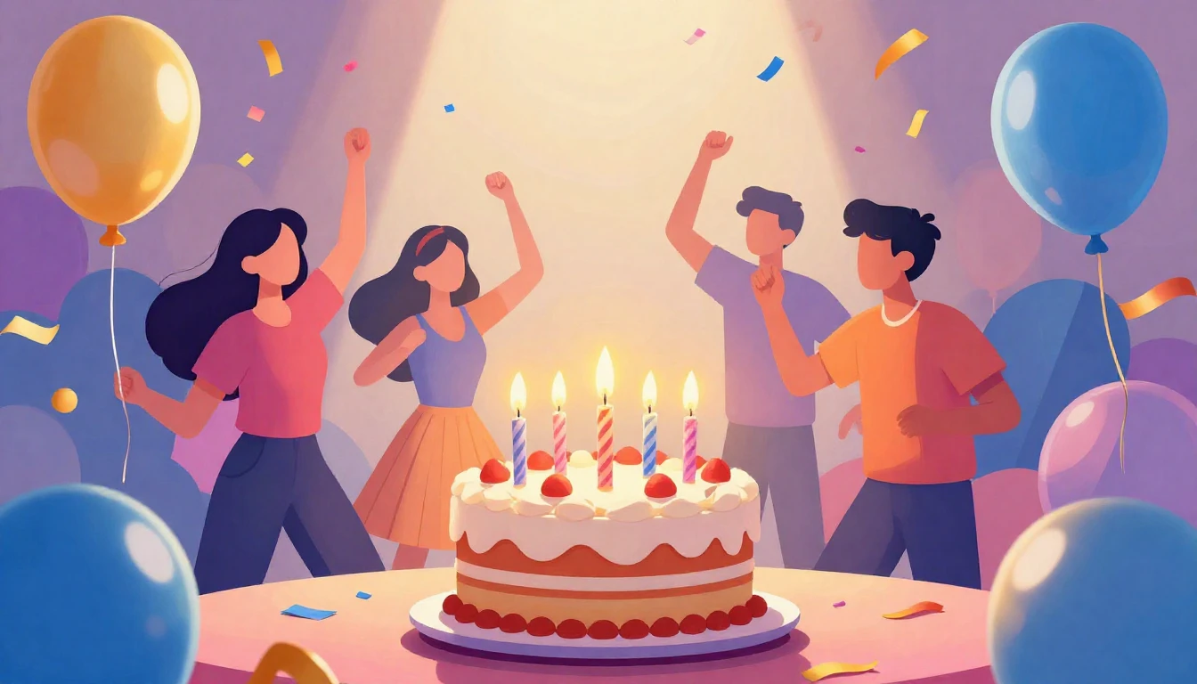 A vibrant and festive digital art illustration celebrating a...