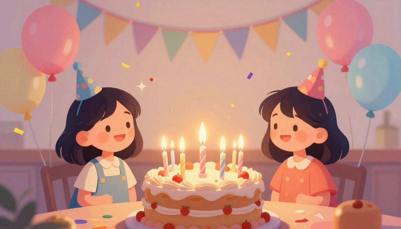 A heartwarming digital illustration of a birthday celebratio...