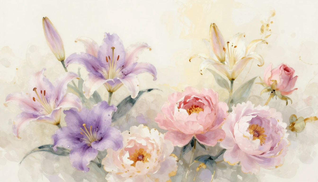 A beautiful, abstract composition featuring a variety of blo...