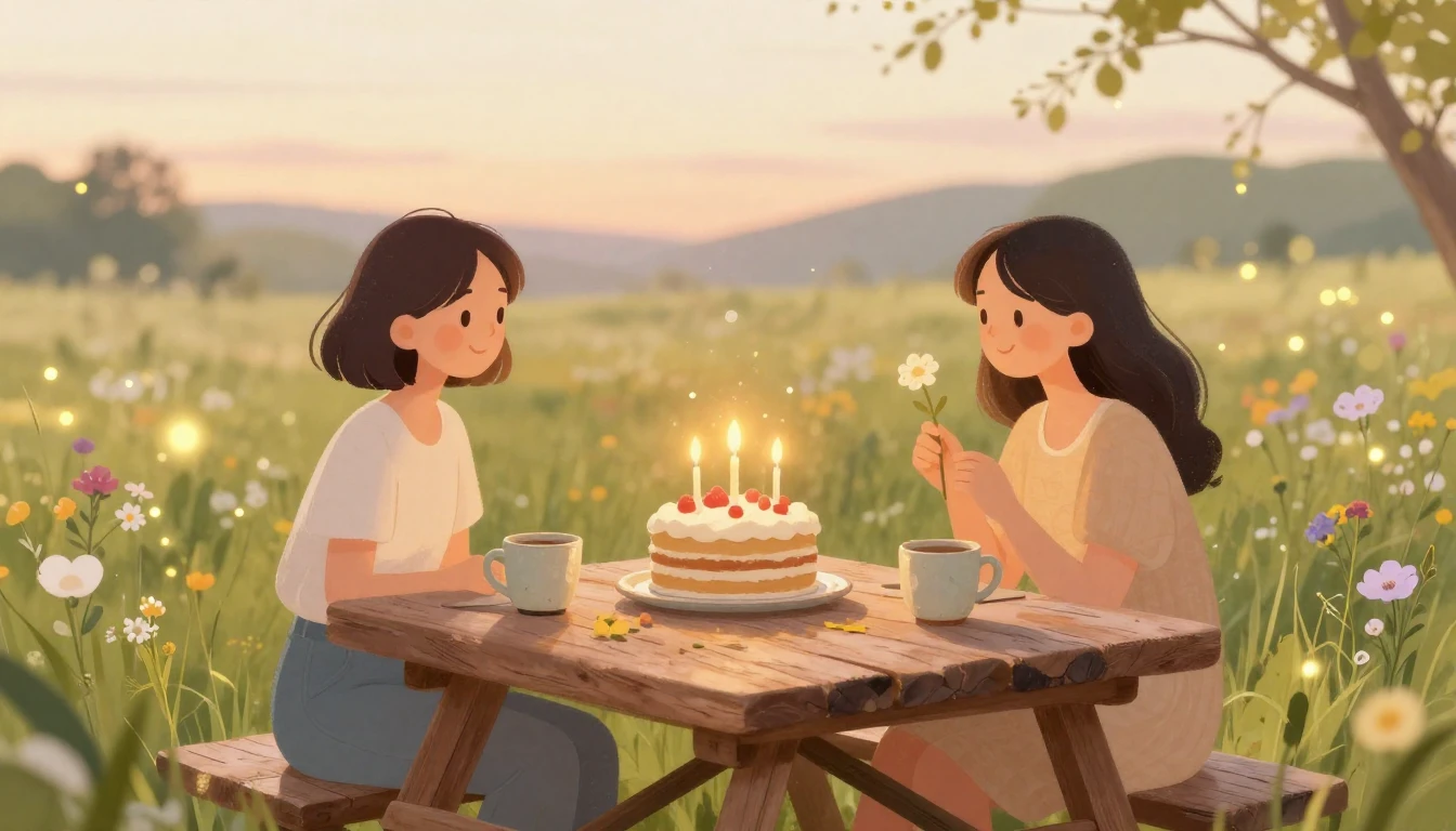 A heartwarming artistic illustration of a birthday celebrati...