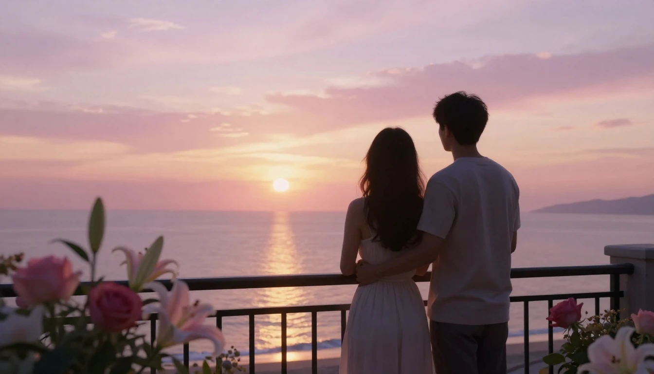 A beautiful and ethereal scene of two silhouettes standing t...