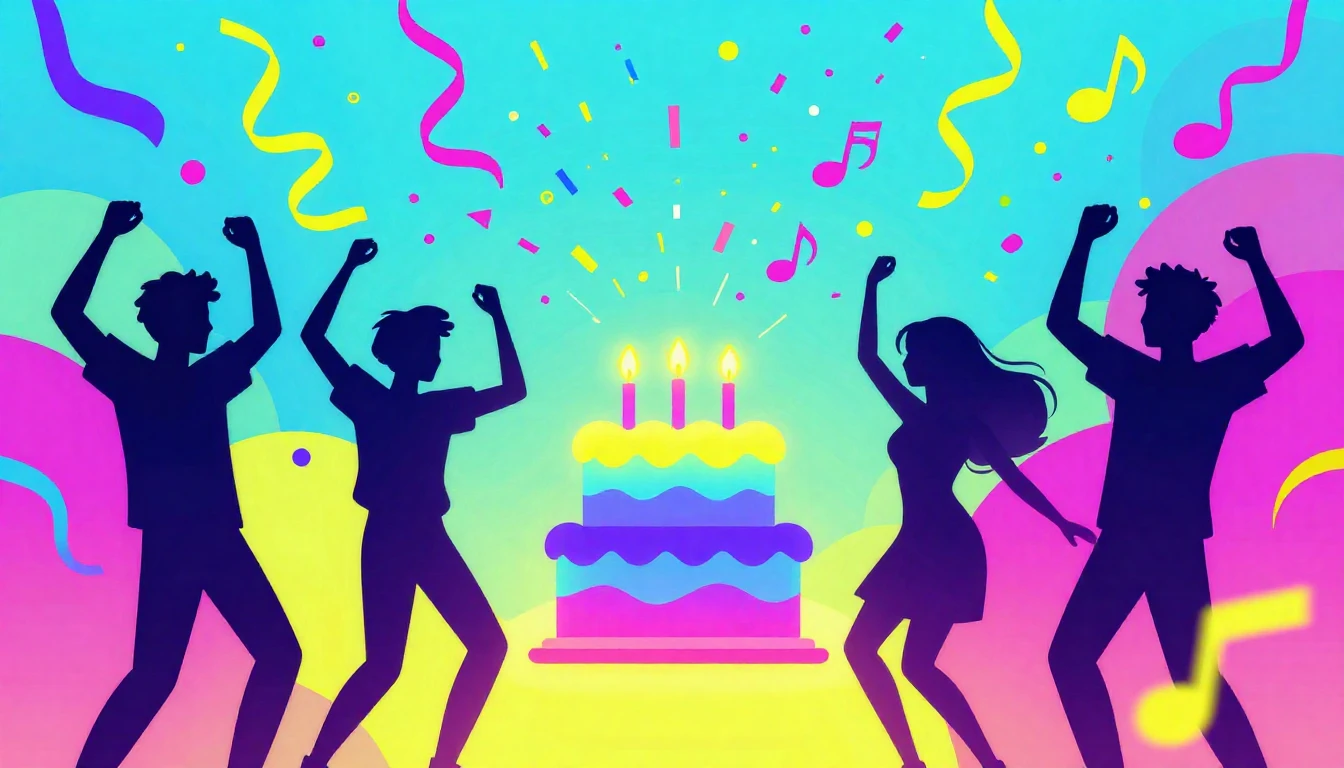 A vibrant digital art illustration representing a birthday c...