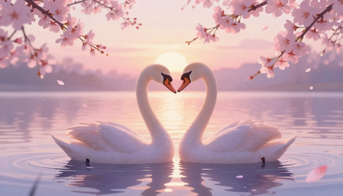 A delicate and ethereal scene featuring two stylized silhoue...