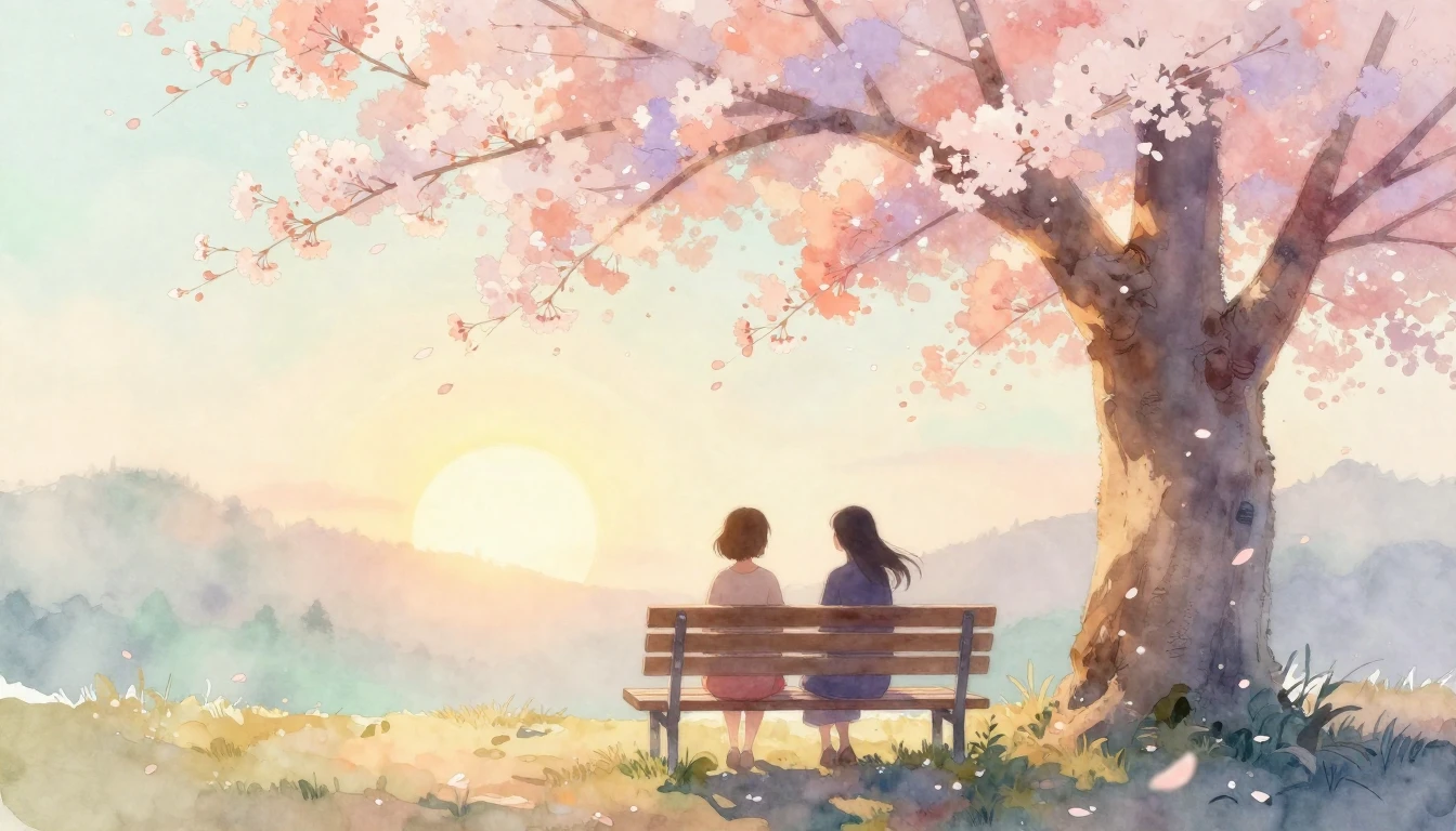 A soft and ethereal watercolor painting depicting two silhou...