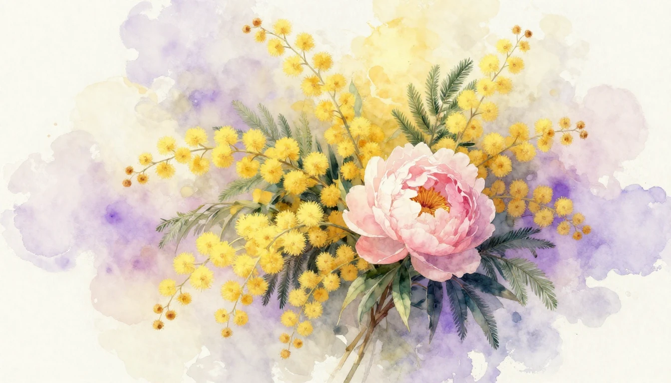A beautiful watercolor painting featuring a delicate bouquet...