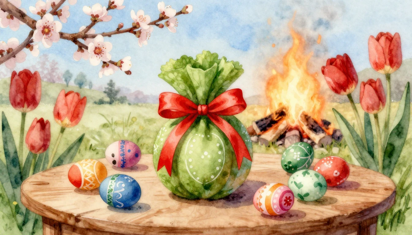 A beautiful watercolor painting of a traditional Novruz scen...