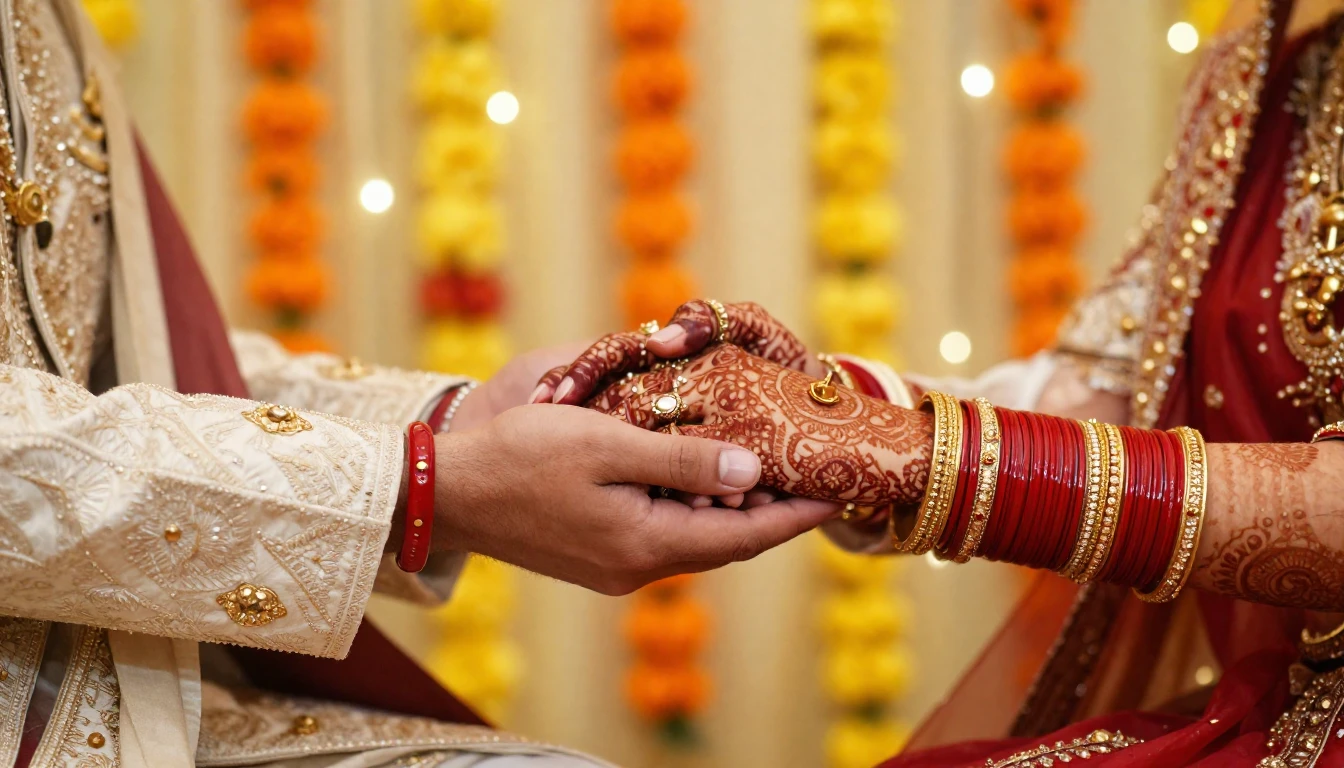 A close-up artistic composition symbolizing an Indian weddin...