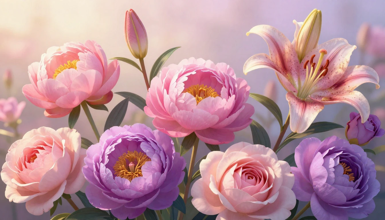 A vibrant and artistic composition featuring a variety of bl...