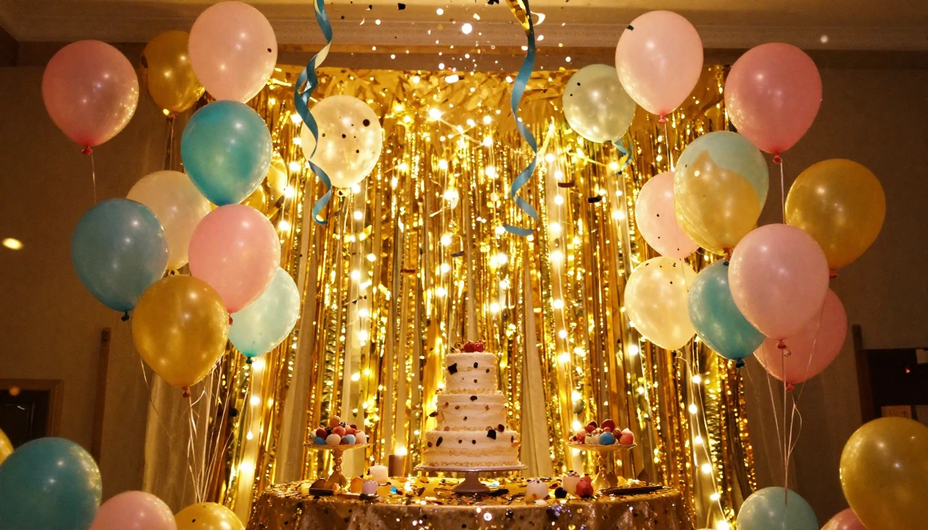 A vibrant and festive scene depicting a grand celebration. T...