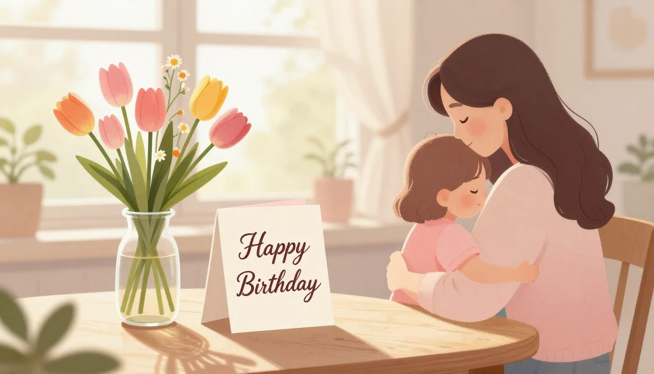 A heartwarming and gentle illustration suitable for a mother...