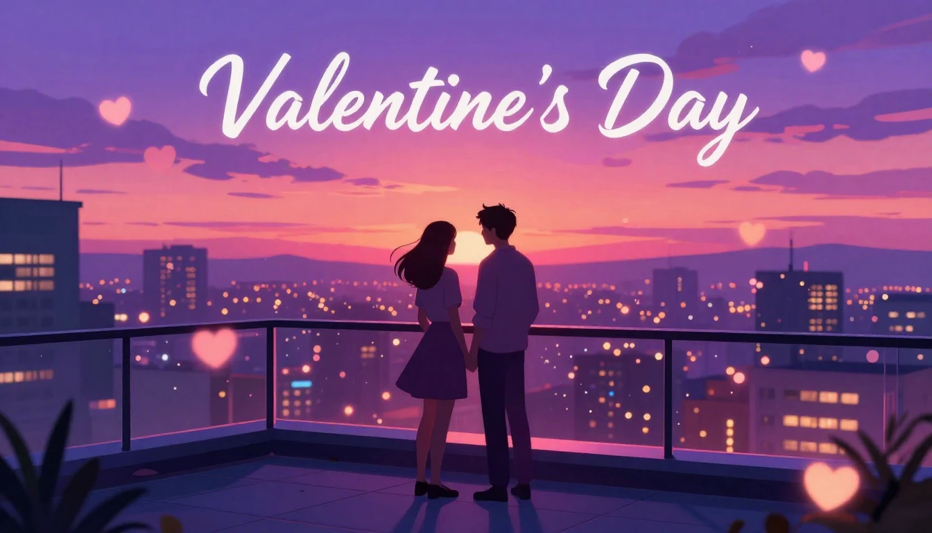 A romantic and vibrant illustration for a Valentine's Day so...