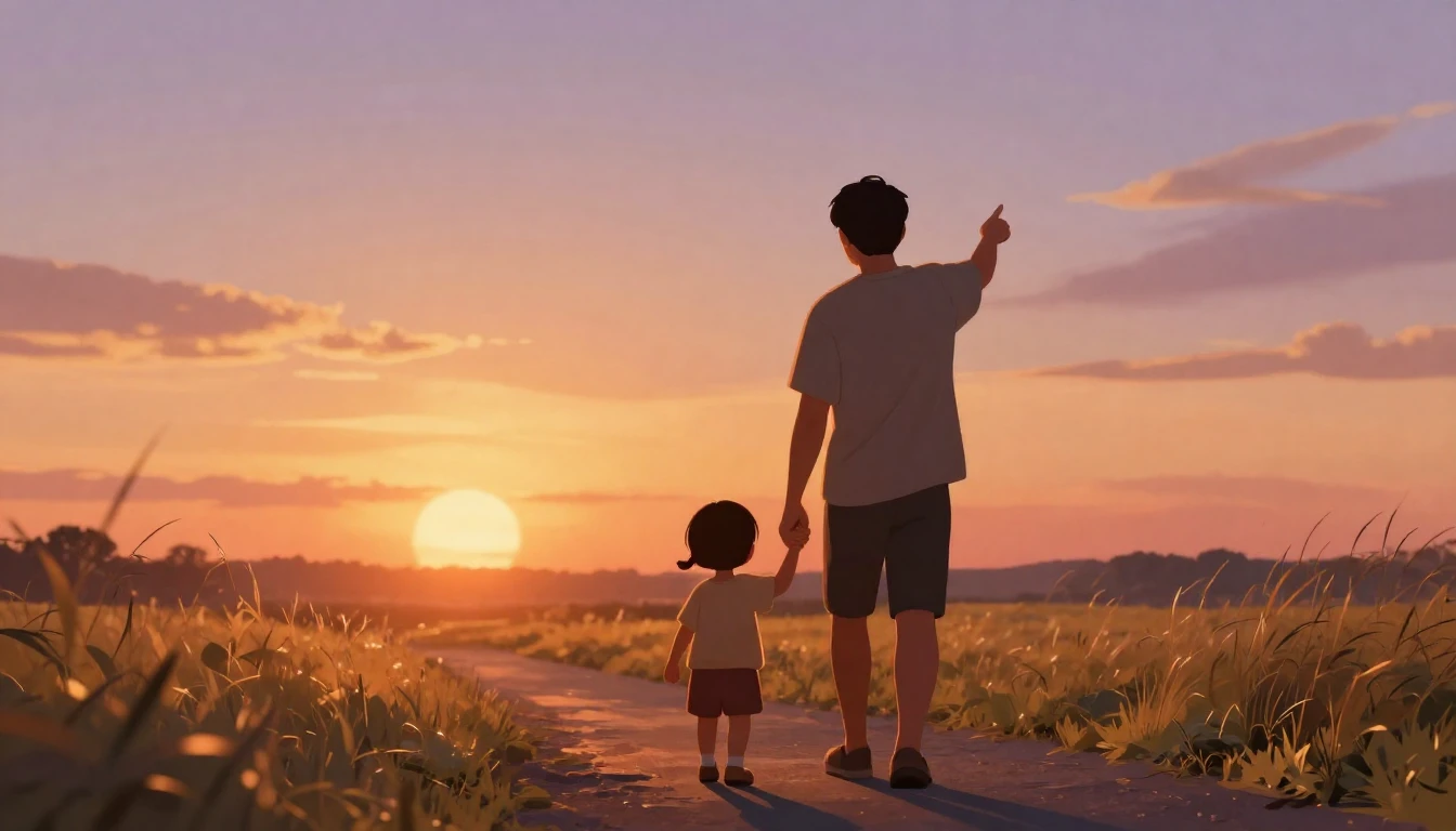 A heartwarming digital art illustration of a father walking ...
