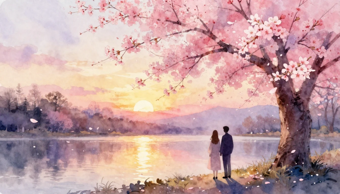 A beautiful watercolor painting of two silhouettes standing ...