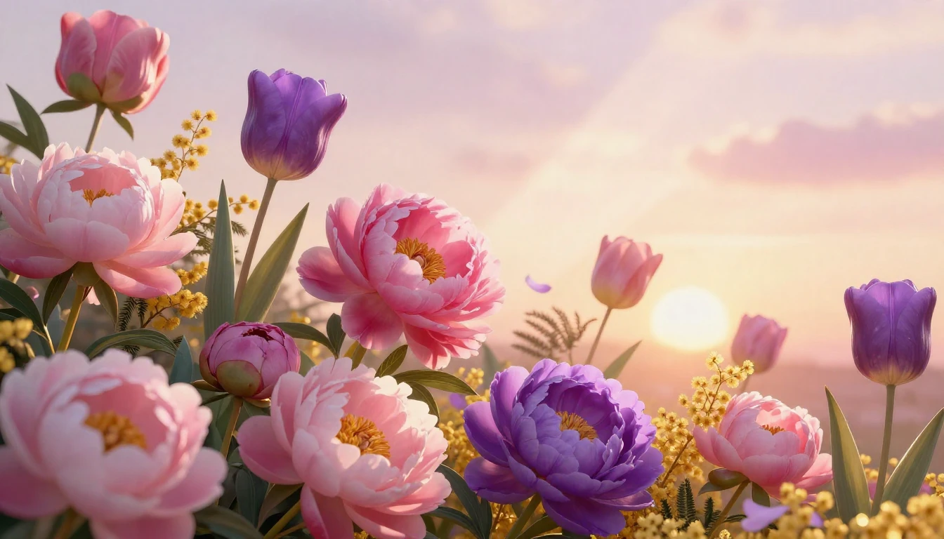 A vibrant and artistic composition featuring a variety of bl...