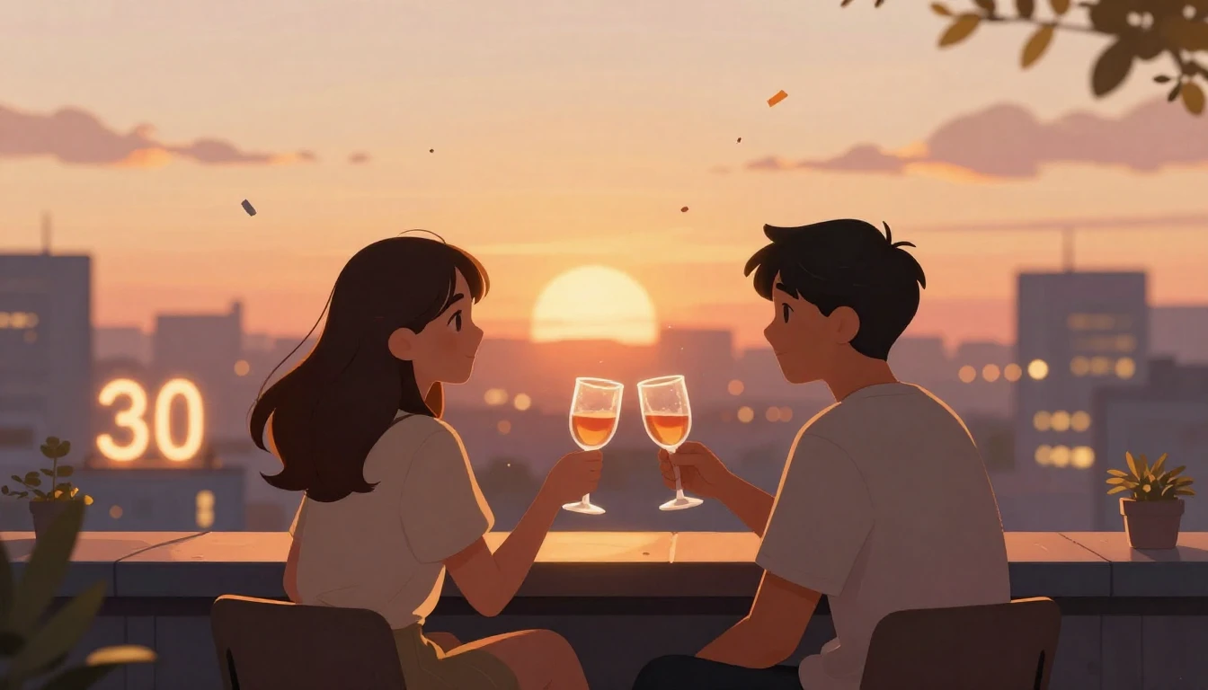 A warm and nostalgic digital art illustration of two best fr...