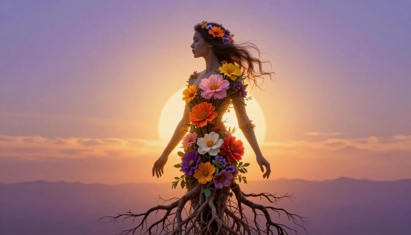 A powerful and artistic conceptual illustration of a woman's...