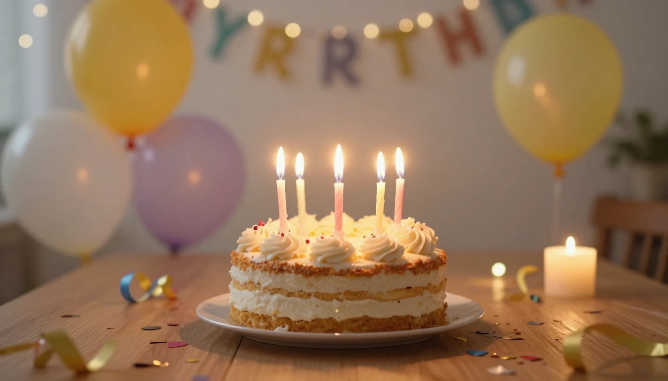 A heartwarming birthday celebration scene, a beautifully dec...