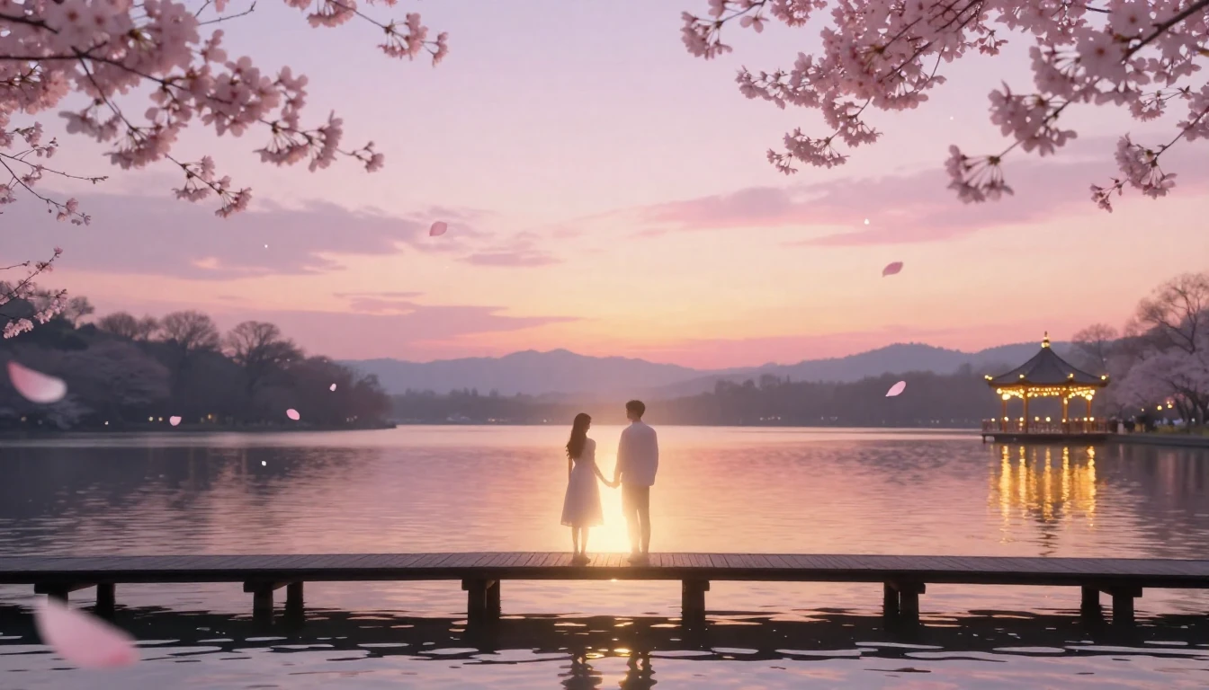 A breathtakingly beautiful scene of two glowing silhouettes ...