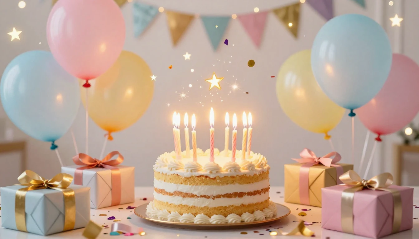 A festive and vibrant birthday celebration scene. A beautifu...