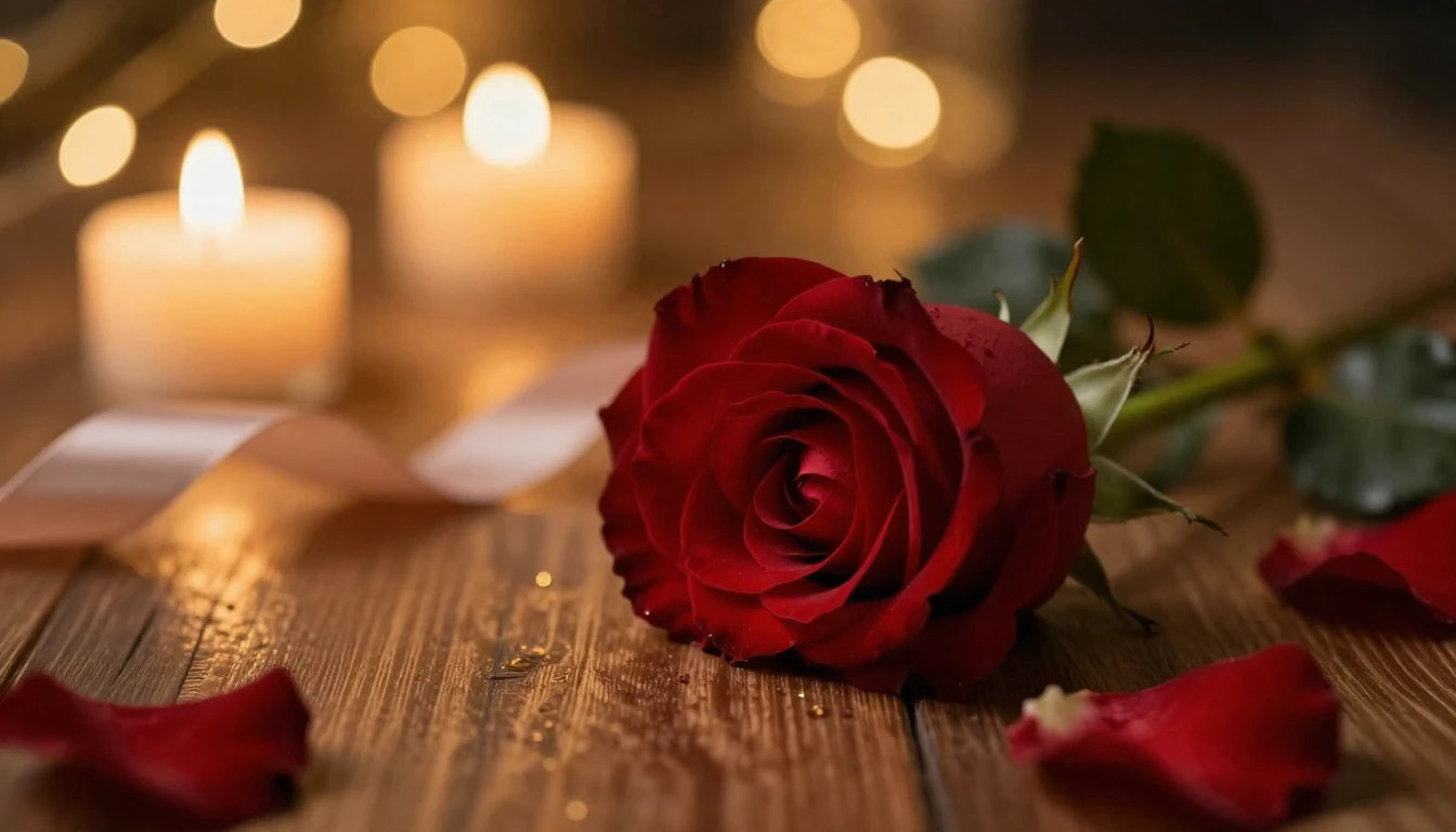 A romantic and intimate setting featuring a close-up of a si...