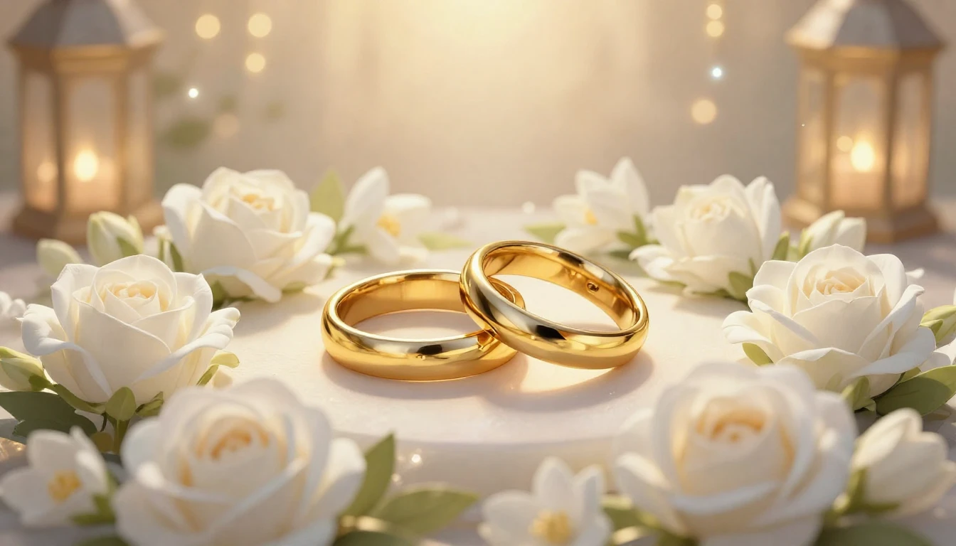 A festive and elegant wedding themed illustration featuring ...