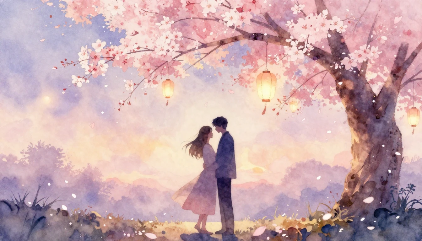 A soft watercolor painting of two intertwined silhouettes st...