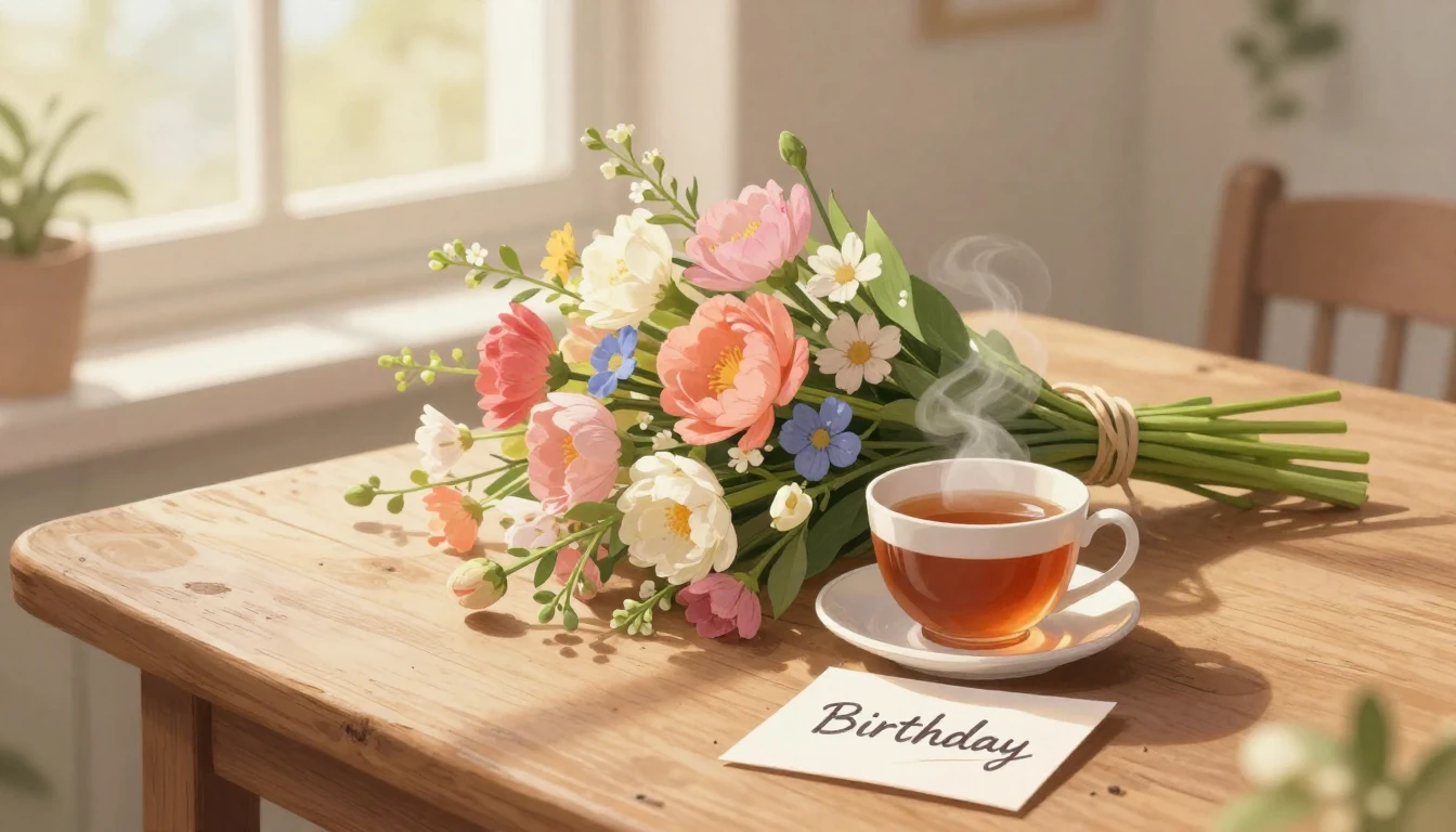 A heartwarming illustration of a beautiful bouquet of colorf...