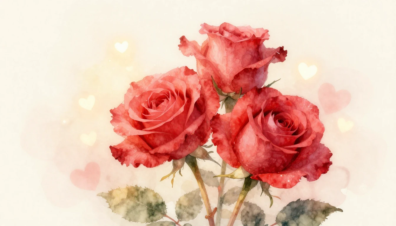 A beautiful watercolor painting of two delicate red roses in...