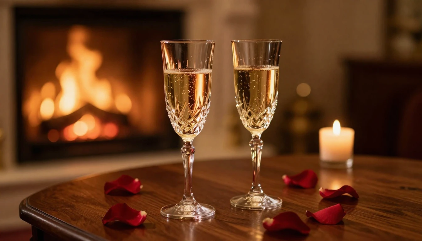 A close-up shot of two elegant crystal glasses filled with s...