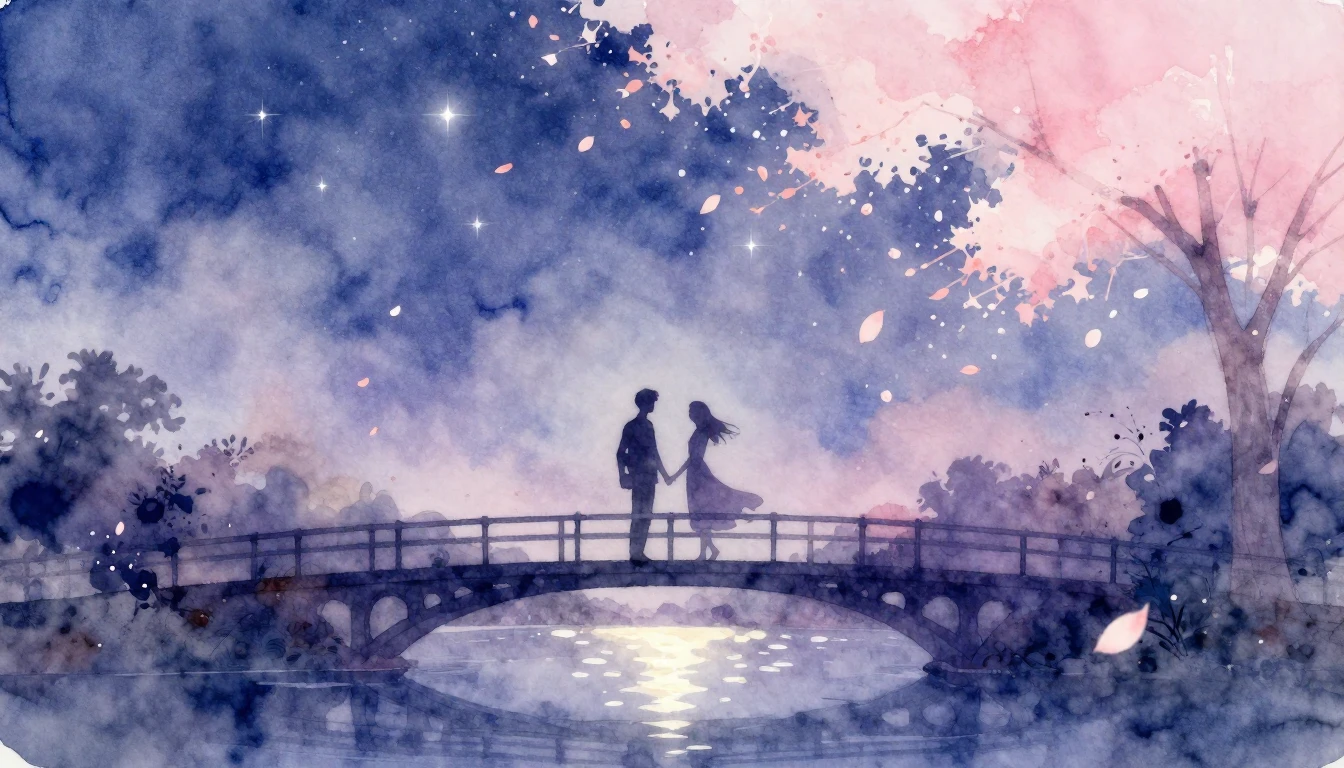 A beautiful and soft watercolor painting depicting two silho...