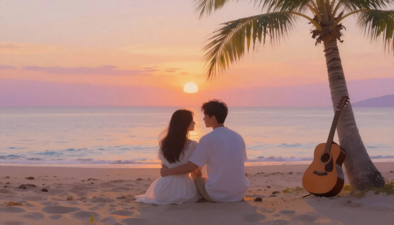 A romantic artistic scene of a couple sitting close together...