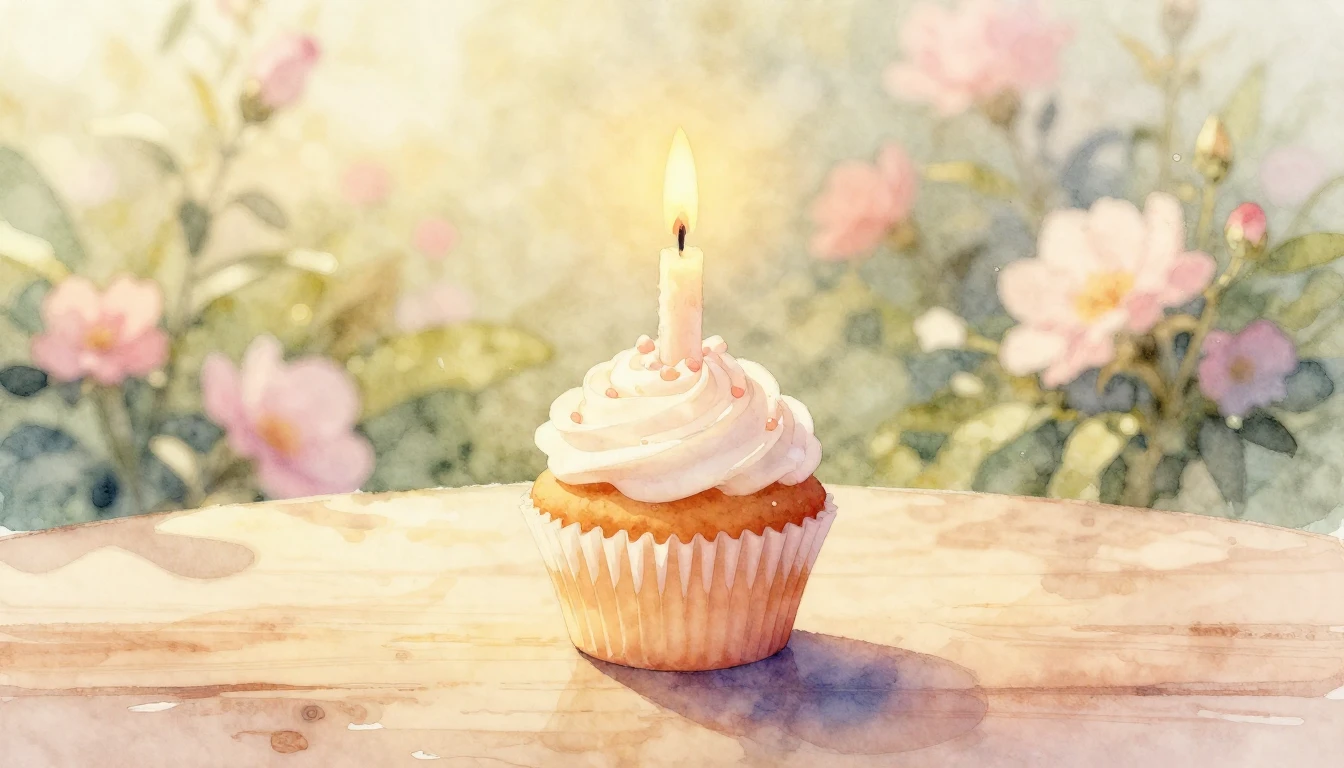 A soft watercolor painting of a single lit candle on a small...